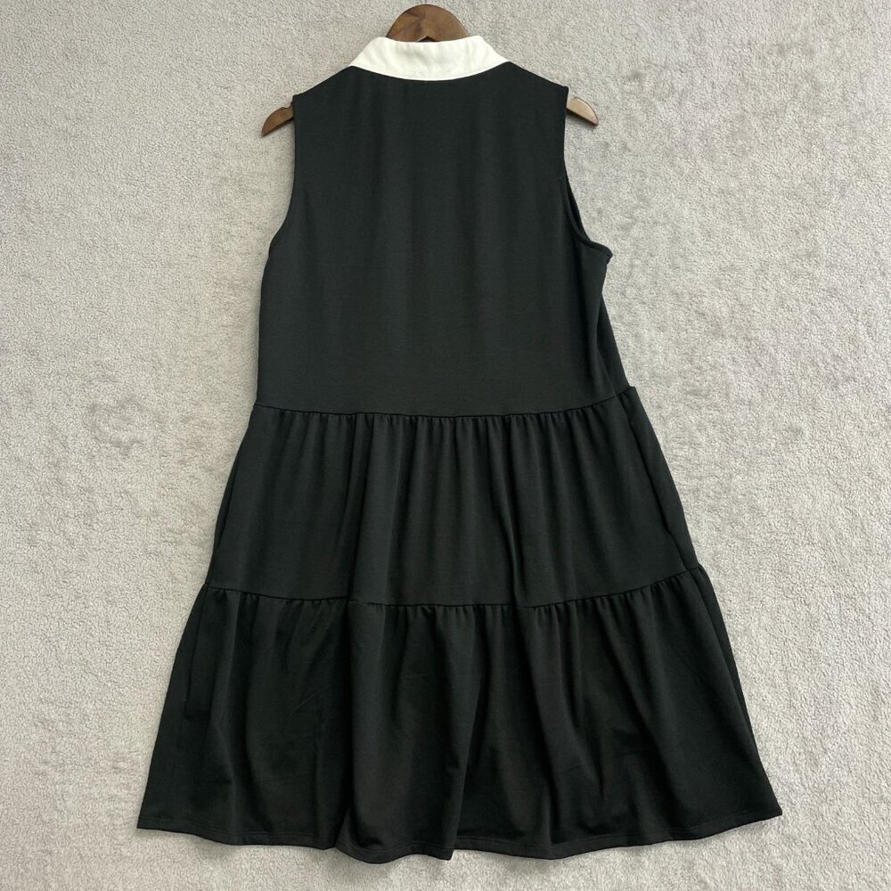 NWOT Nautica Jeans Women's Size L Sleeveless Tiered Black Dress Knee Shirt Dress - Picture 6 of 11